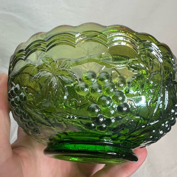 Other - Four Indiana Style Art Green Carnival Glass 4.5” Floral Grape Small Bowls